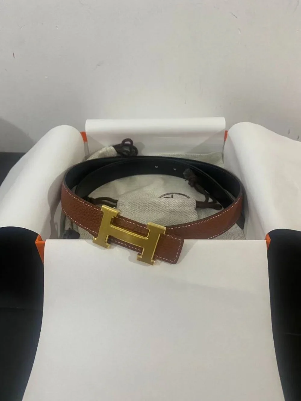 Yves Saint Laurent Brown Leather Belt – 85cm – Gold Buckle